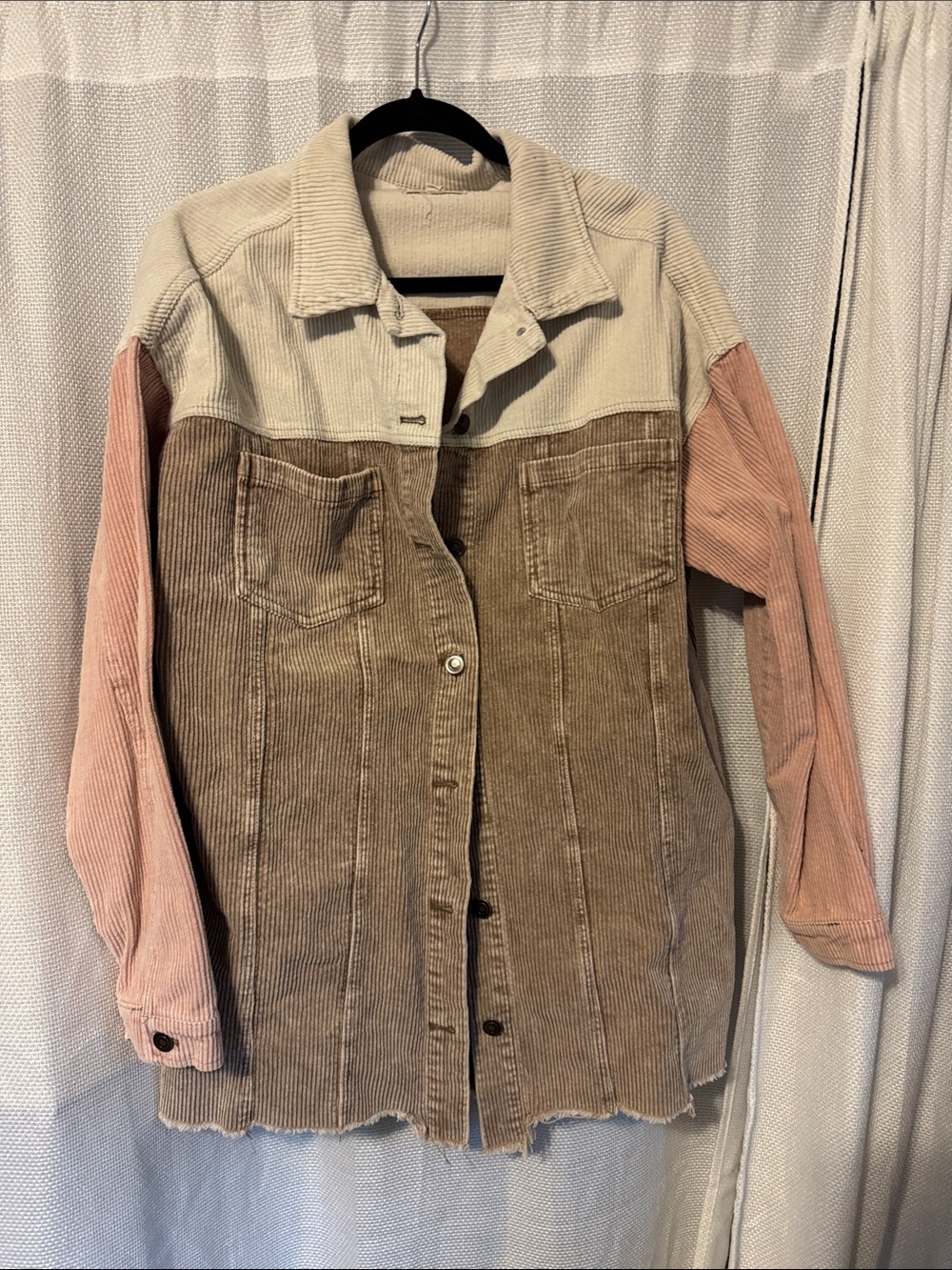 Oli & Hali Pink, Cream & Brown Corduroy Colorblock Jacket